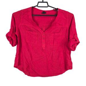 Womens Torrid Harper Red Shirt V Neck Roll Tab Sleeves 100% Rayon Size 00